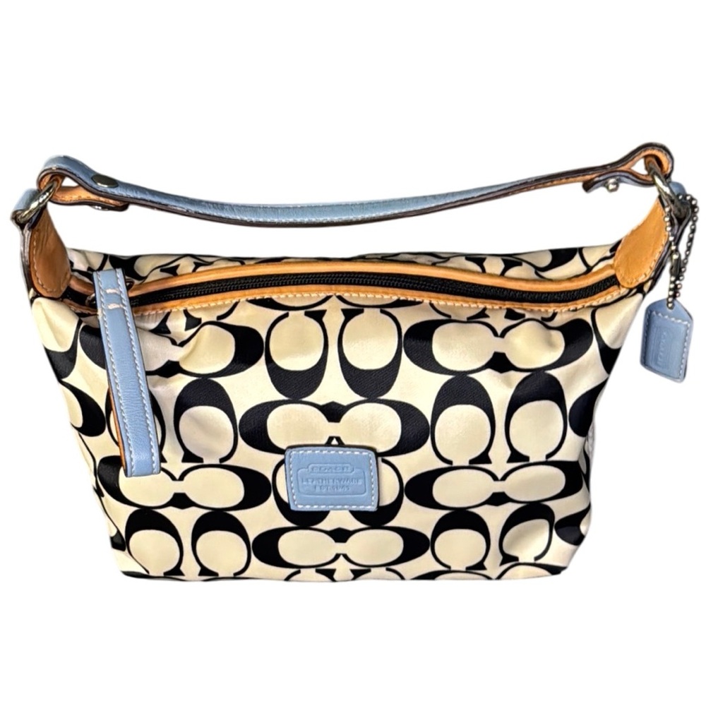Coach Classic Signature Canvas Black White and blue Small Purse/Wristlet